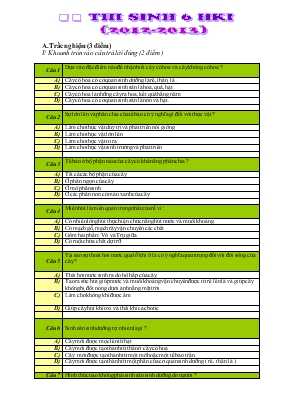 Đề thi sinh 6 học kì 1 năm học 2012 - 2013